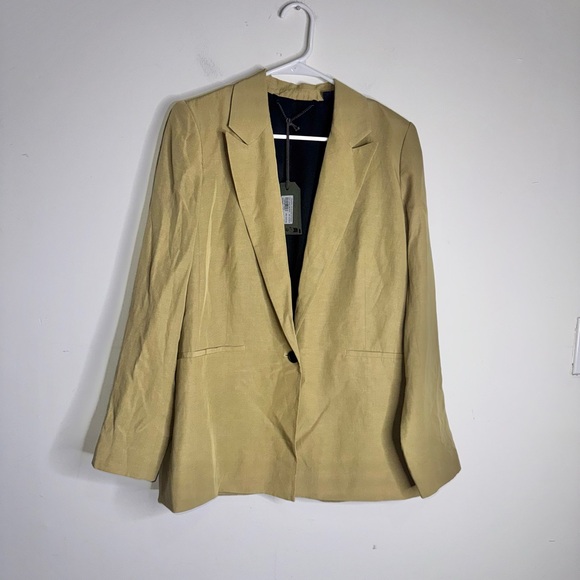 All Saints Yolanda Lyn Linen Blend Blazer Light Khaki Brown - Picture 3 of 14